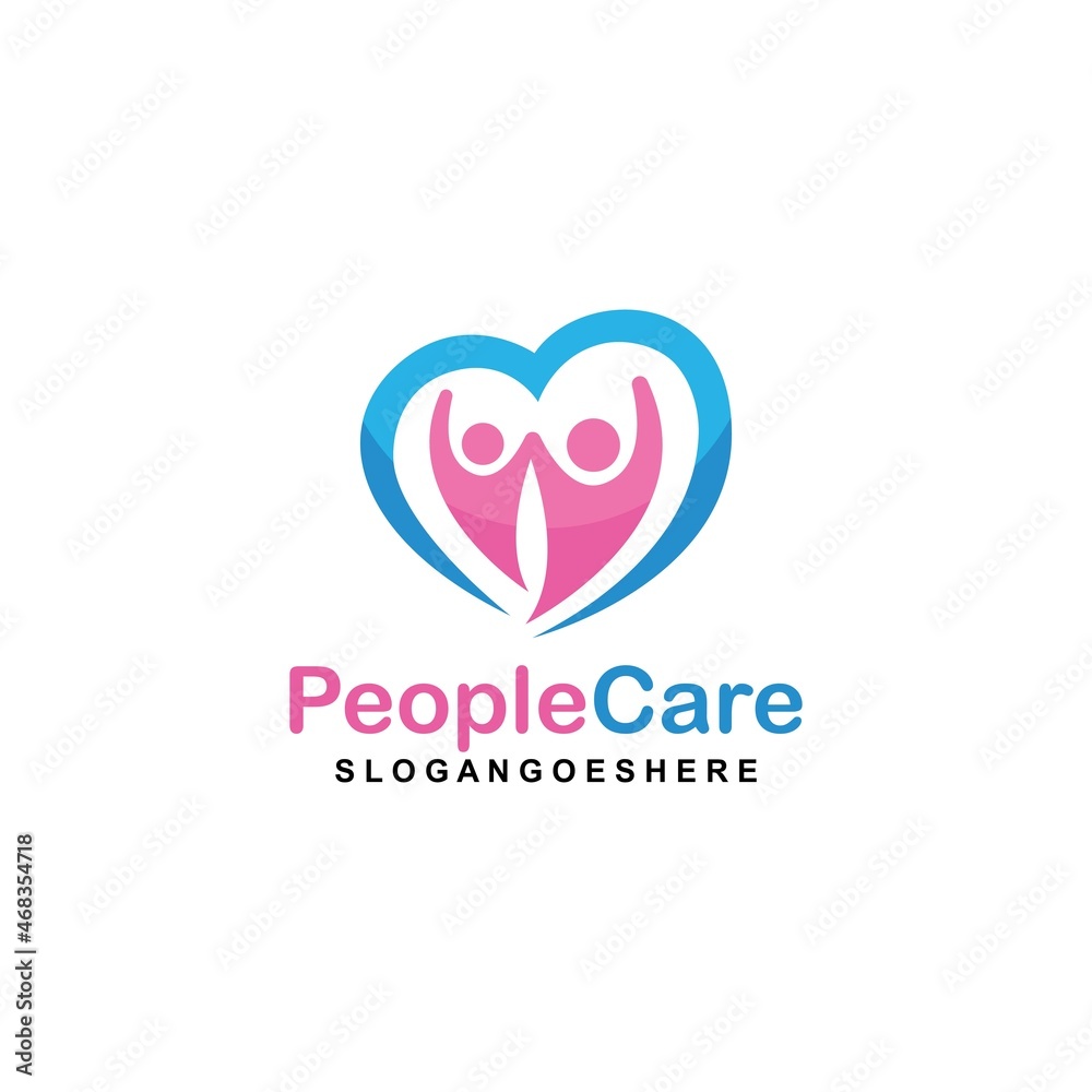 People Care Heart Shaped Logo Design Template. Symbol of care for fellow human beings, solidarity human concept vector illustration, humanitarian activities