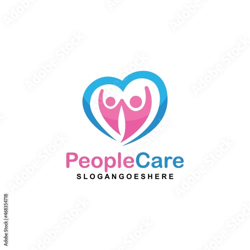 People Care Heart Shaped Logo Design Template. Symbol of care for fellow human beings, solidarity human concept vector illustration, humanitarian activities