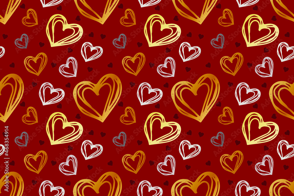 Happy Valentines day luxury background with hand-drawn hearts. Seamless pattern. Suitable for fabric, textile, wrapping, wallpaper, banner and poster Happy Valentines day luxury background with hand-drawn hearts. Seamless pattern. Suitable for fabric, textile, wrapping, wallpaper, banner and poster