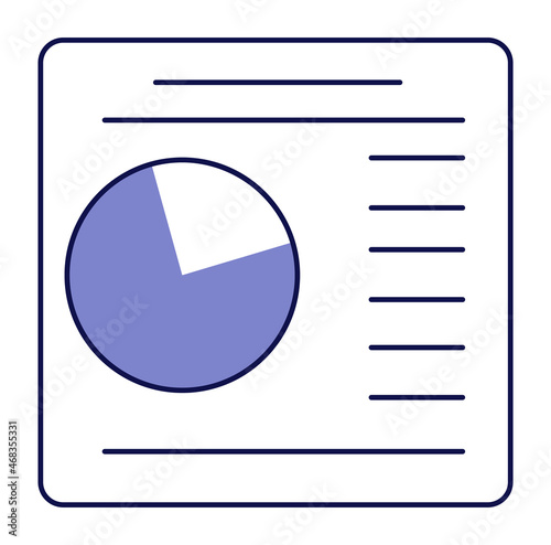 Text frame with pie chart. Data statictics icon photo
