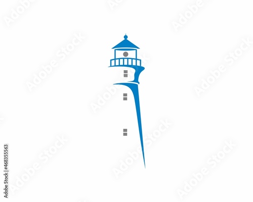 Blue lighthouse silhouette vector logo