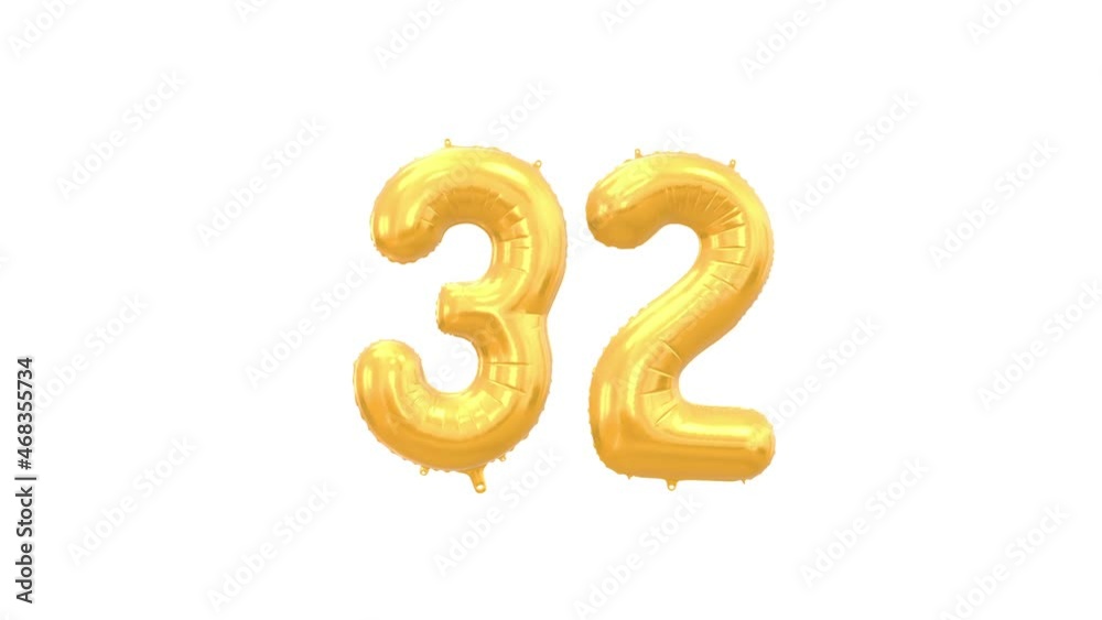 Helium Gold Balloon with Number - 32. Loop Animation with Alpha Luma Matte and Green Screen Background. Helium Gold Balloon with Number - 32. Loop Animation with Alpha Luma Matte and Green Screen Background.