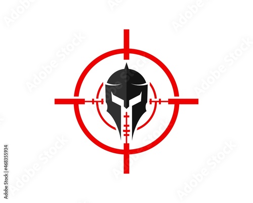 Red sniper symbol with spartan helmet inside