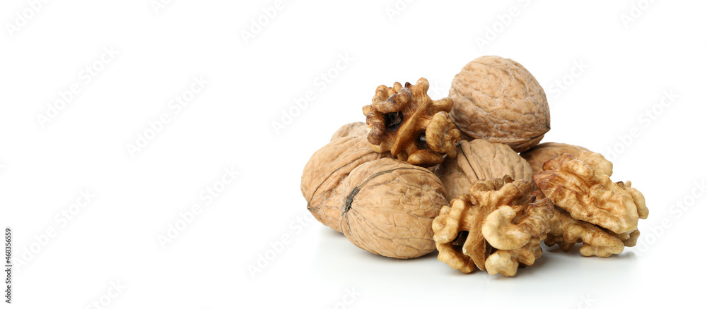 Walnuts isolated on white background, close up Walnuts isolated on white background, close up