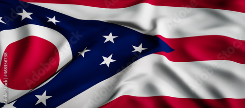 Waving flag concept. National flag of the US State of Ohio. Waving background. 3D rendering.