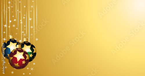 Golden and colorful christmas ornaments banner. Vector illustration II.