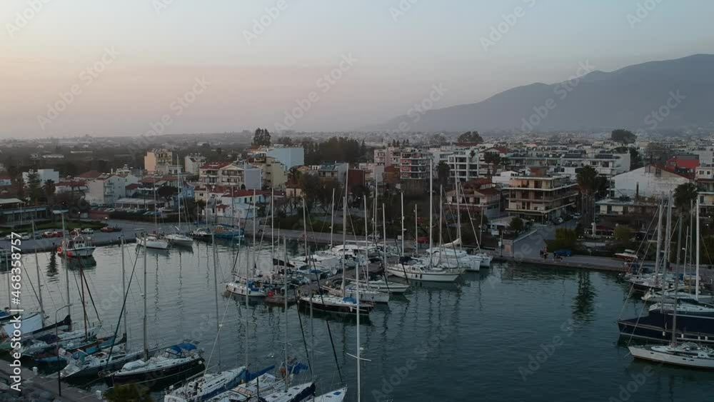 Idyllic landscape above Kalamata's Marina at sunset. Aerial photo of Kalamata city, Messenia, Peloponnese, Greece Idyllic landscape above Kalamata's Marina at sunset. Aerial photo of Kalamata city, Messenia, Peloponnese, Greece
