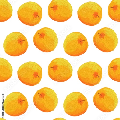 Bright seamless pea pattern from an illustration of bright orange apples on a white background