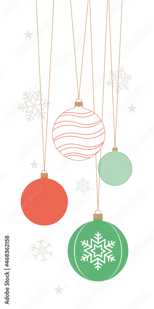 Christmas red and green baubles icon with decoration