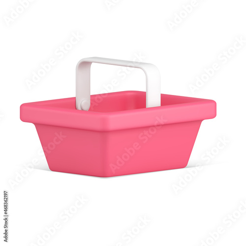 Red supermarket basket with handle isometric 3d icon vector illustration. Plastic shopping cart