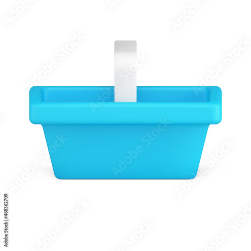 Side view blue empty plastic shopping cart buying 3d icon vector illustration