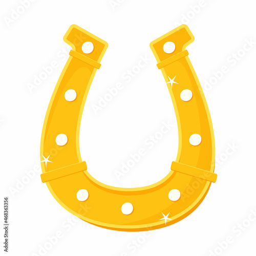 Golden horseshoe for good luck, icon. Vector illustration isolated on white background