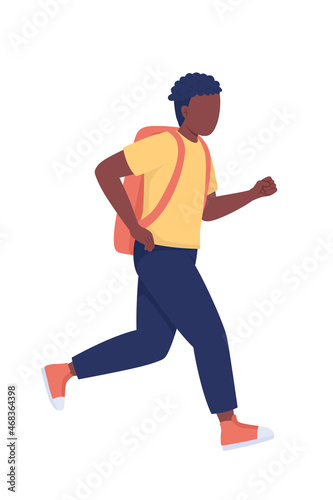 Boy being late to classes semi flat color vector character. Running figure. Full body person on white. Chronically late kid isolated modern cartoon style illustration for graphic design and animation