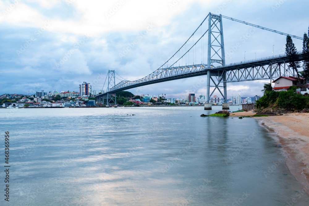 Hercílio Luz suspension bridge in gray colors, Florianopolis, Santa Catarina, Brazil, Florianópolis