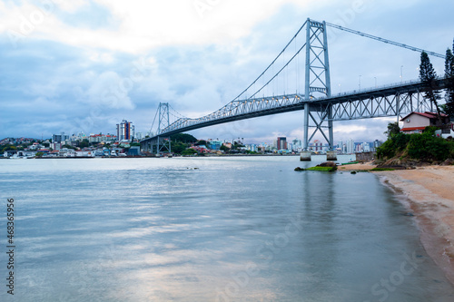 Herc  lio Luz suspension bridge in gray colors  Florianopolis  Santa Catarina  Brazil  Florian  polis