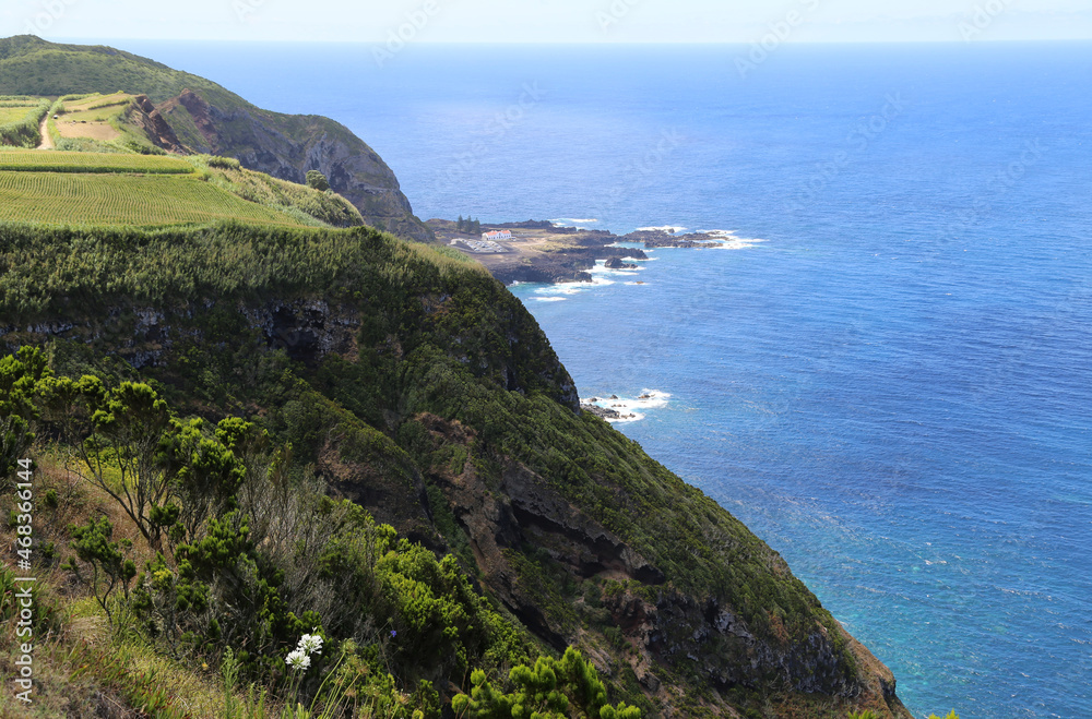 View of the ocean coast near Mosteiros, Sao Miguel island, Azores