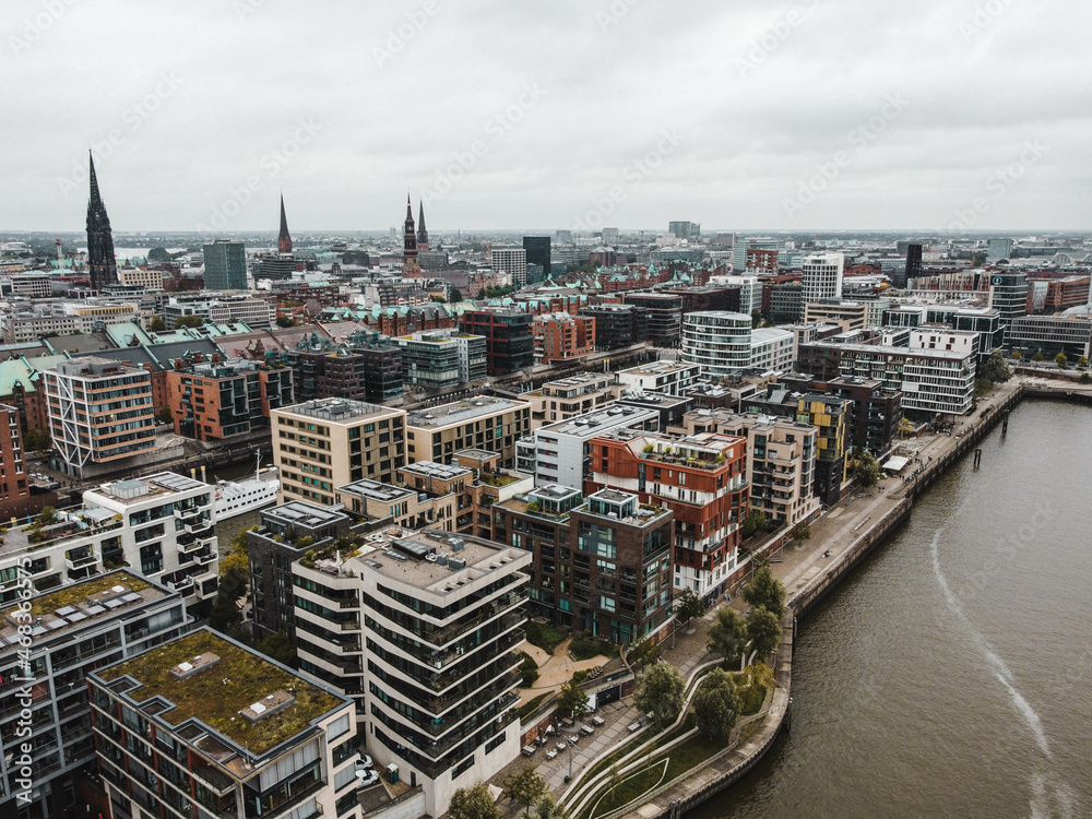 Hamburg from drone early morning