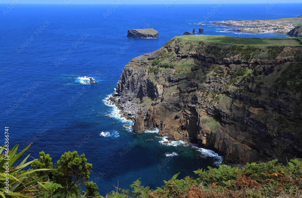 View of the ocean coast near Mosteiros, Sao Miguel island, Azores