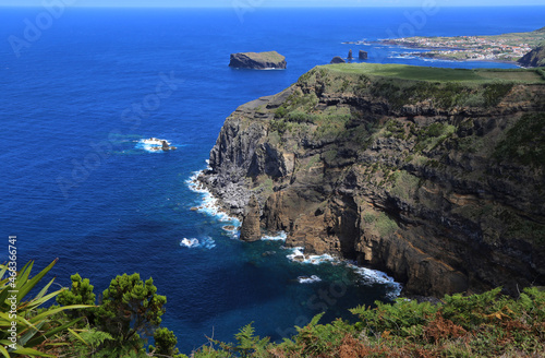 View of the ocean coast near Mosteiros, Sao Miguel island, Azores photo