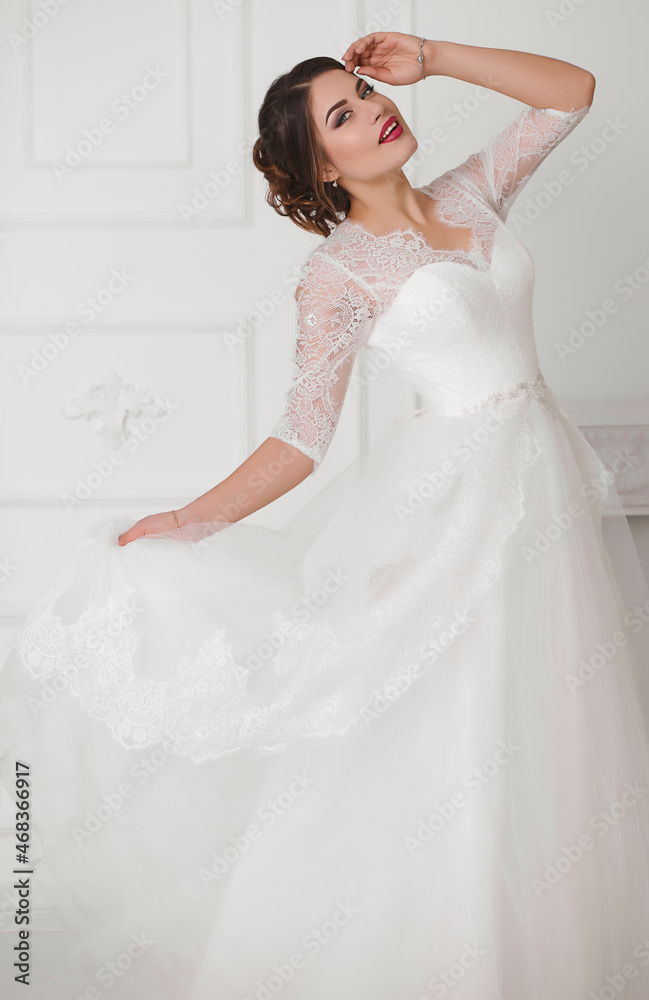 Young beautiful girl bride in white dress Young beautiful girl bride in white dress