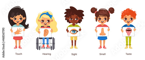 cartoon style illustration of five human senses