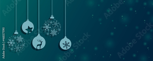 christmas card with tree balls decoration and copy space