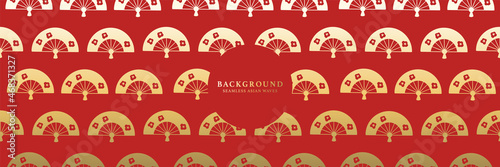 Japanese repeat chinese new year pattern texture background. Seamless abstract premium asian golden hand fan background in asian oriental style. Geometric red vector paper japanese fans pattern print.