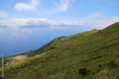 The green landscape of the island of Sao Jorge, Azores