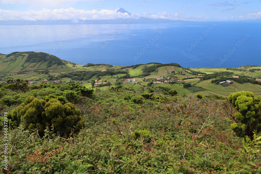 The green landscape of the island of Sao Jorge, Azores