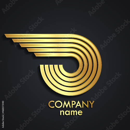 3d golden metal beautiful linear design logo
