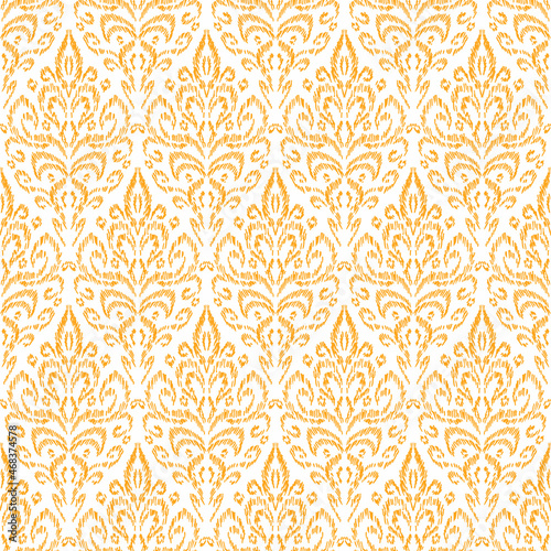 Vintage seamless luxury pattern. Gold elements on a white background. Handmade. Vintage print for textiles, packaging. Grunge texture. Vector illustration.