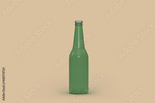 render 3d green bottle of beer with gray cap customizable
