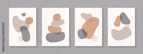 Vector set of abstract minimal wall art posters. Trendy pictures with abstract organic shapes