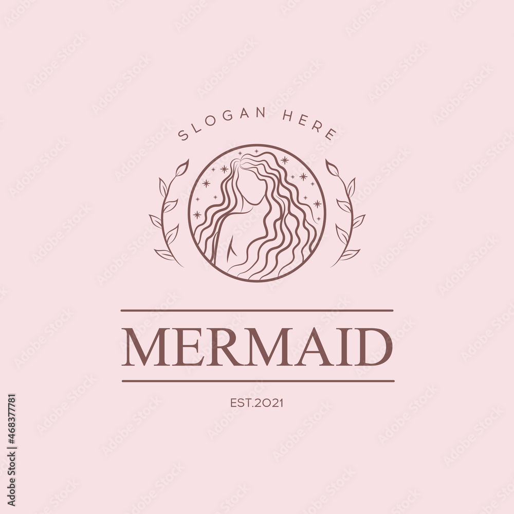 Beauty Mermaid logotype design.Girl,sea and palm.