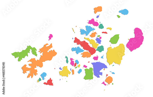 Franz Josef Land map, administrative division, separate individual regions, color map isolated on white background, blank