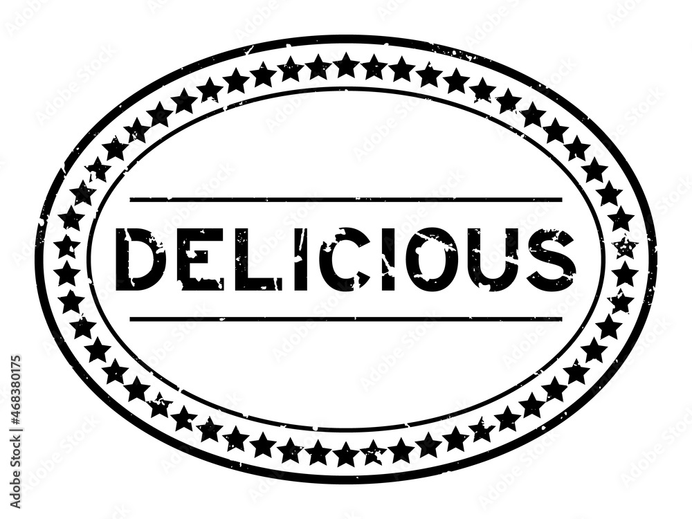 Grunge black delicious word oval rubber seal stamp on white background Grunge black delicious word oval rubber seal stamp on white background