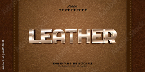 Metallic and editable leather lettering on a leather-like background, Leather text effect