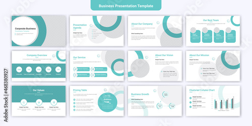 Corporate business powerpoint presentation slides template design. Use for modern keynote presentation background, brochure design, landing page, annual report, company profile. photo