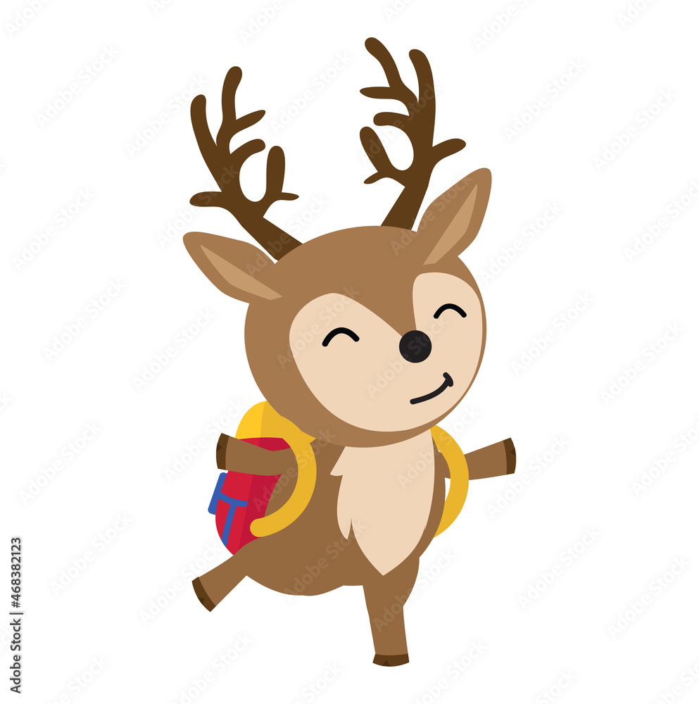 Fototapeta premium Cute deer go to school cartoon