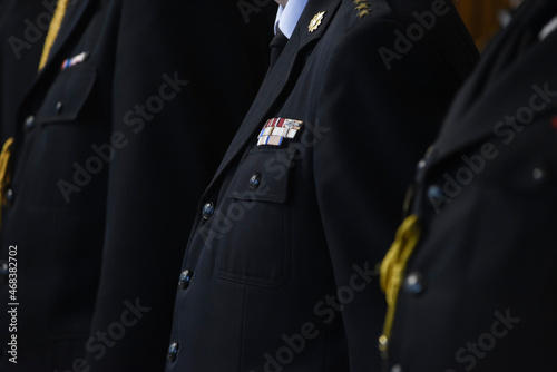 Polish fire brigade gala uniform with decorations.