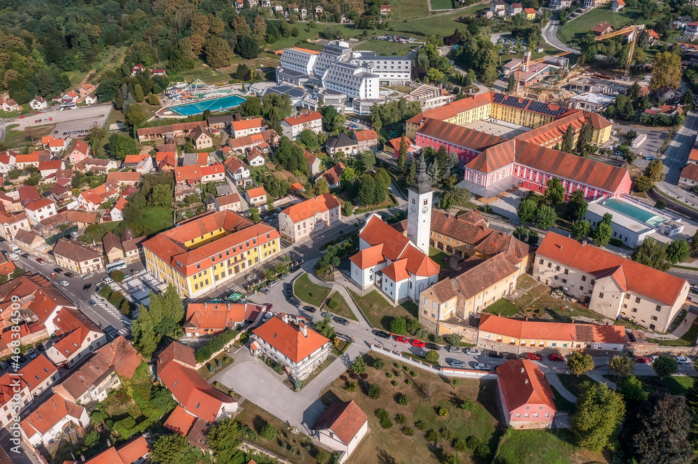 Summertime aerial view to the town of Varazdinske Toplice in Croatia