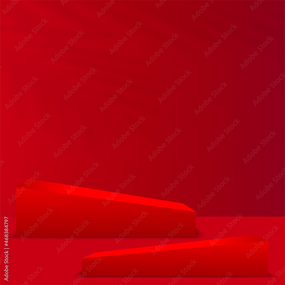 Obraz premium Abstract background with red color geometric 3d podiums. Vector illustration