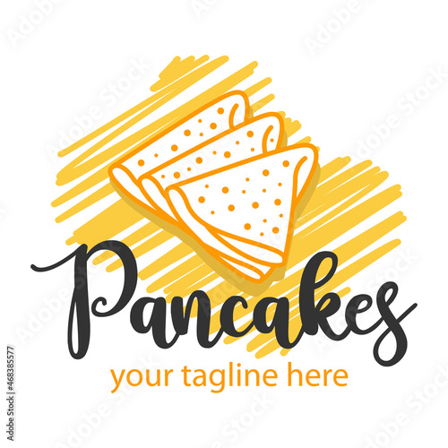 Creative Pancake logo. Emblem for a restaurant or cafe. Morning breakfast sign.