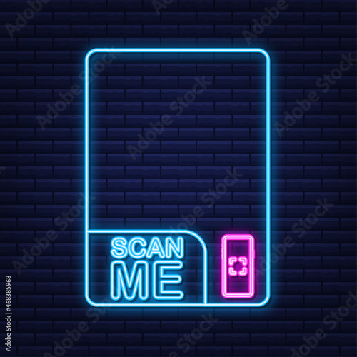 QR code for smartphone. Inscription scan me with smartphone icon. Qr code for payment. Neon icon. Vector illustration