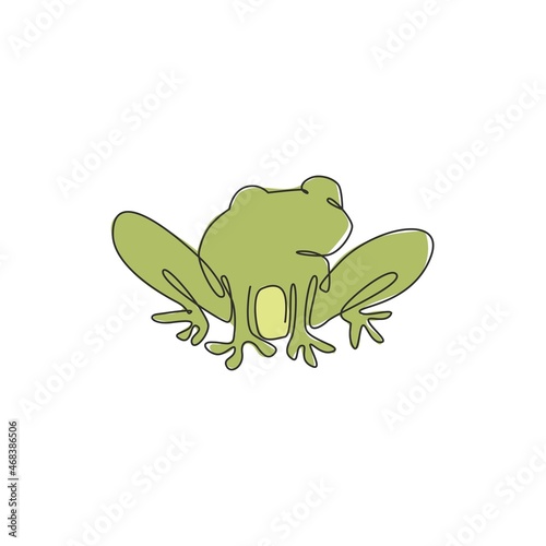 One continuous line drawing of funny frog for kids toy logo identity. Reptile animal icon concept. Modern single line graphic draw vector design illustration