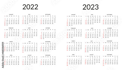 Calendar for 2022 and 2023.