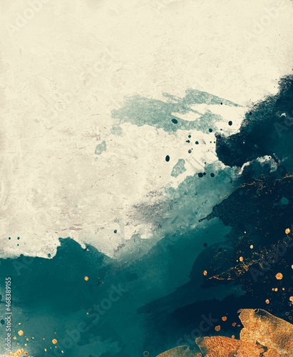 golden abstract elements on a stylish dark green background with watercolor texture