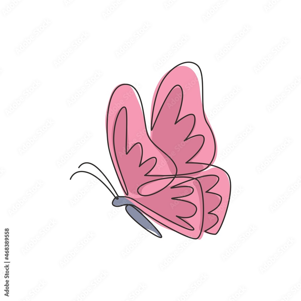 Single continuous line drawing of luxury butterfly for corporation logo identity. Beauty salon and healthcare company icon concept from animal shape. One line draw graphic design vector illustration