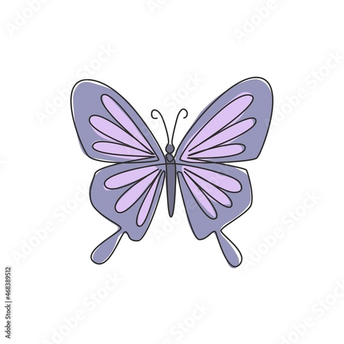 One continuous line drawing of elegant butterfly for company logo identity. Beauty salon and massage business icon concept from insect animal shape. Single line draw design vector illustration graphic