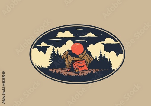 illustration drawing of overnight camping